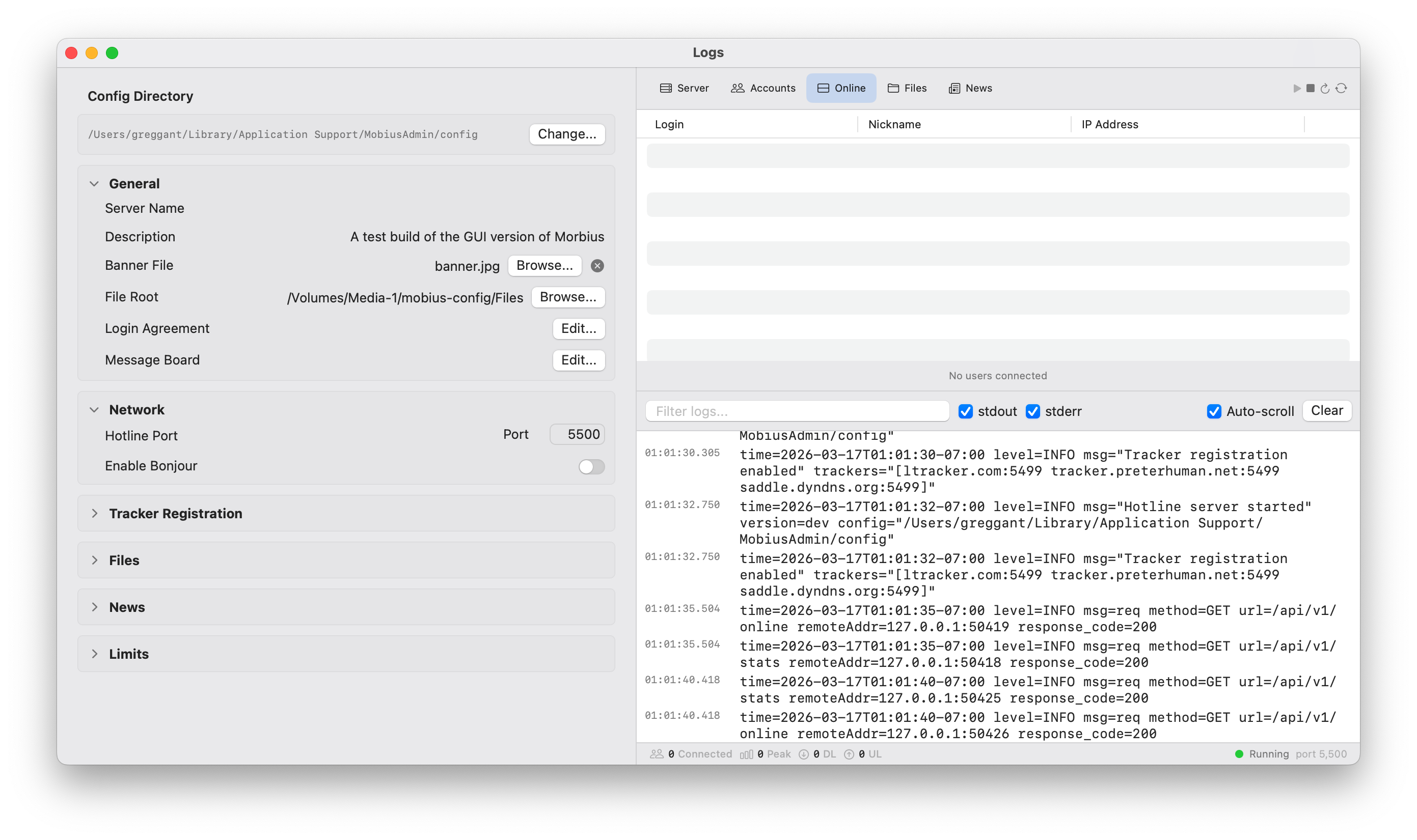 MobiusAdmin — a native macOS GUI for running a Mobius Hotline server